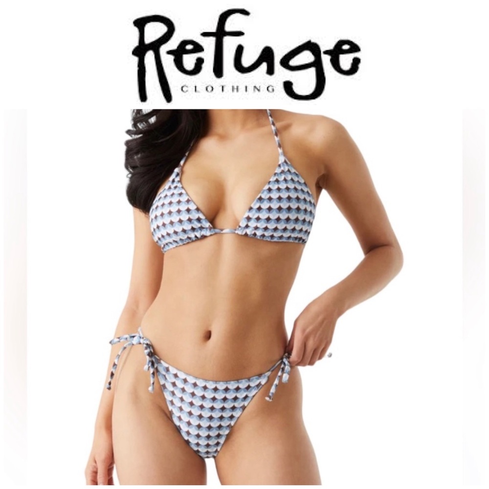 Refuge string bikini, size Medium, blue & brown, NWT